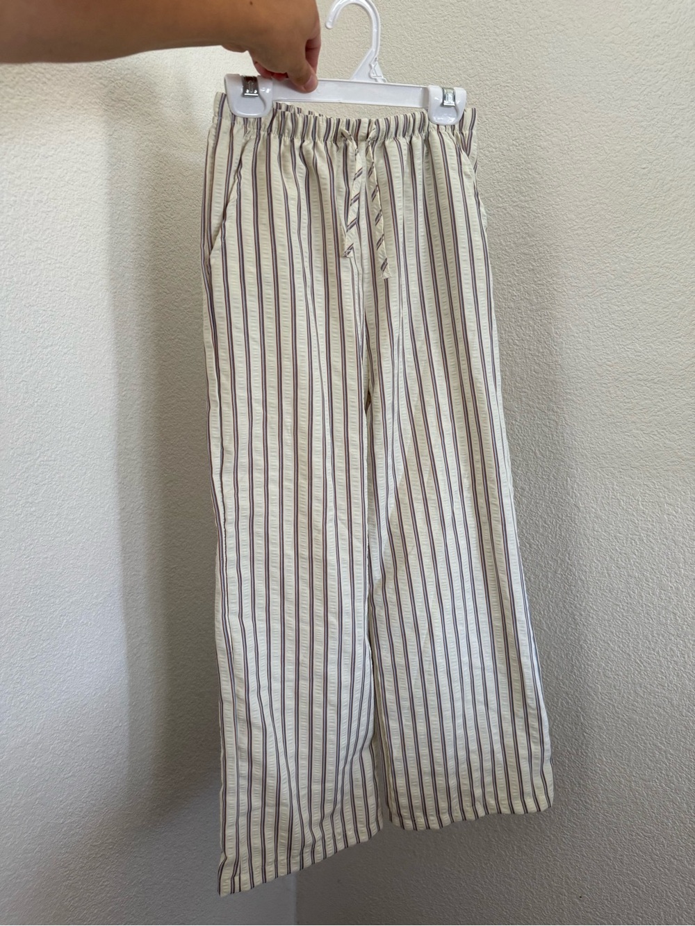 Girls cream blue brown stripe pants